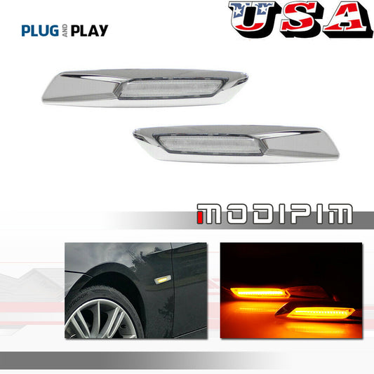 2-Piece Silver Clear Lens F10 Style Amber LED Side Marker Light for BMW 135 Series