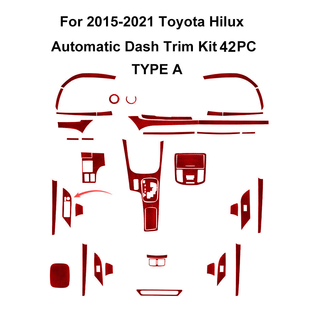 42Pcs Red Carbon Fiber Full Set Cover Trim Kit for Toyota Hilux 2015-2021 Type A