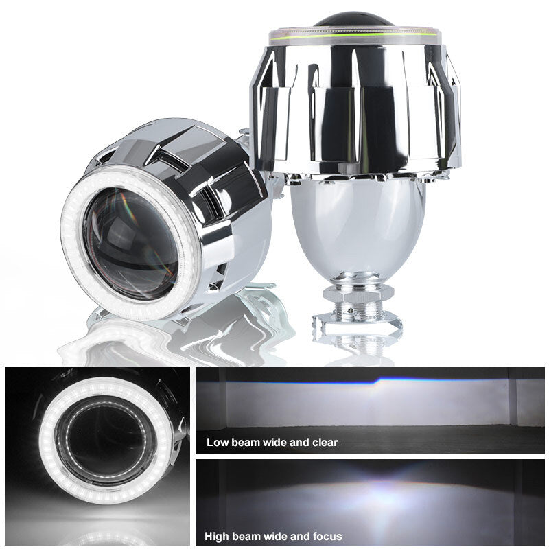 Pair 2.5 Bi Xenon HID Projector Lens LED Angel Eye White Headlight Retrofit LHD