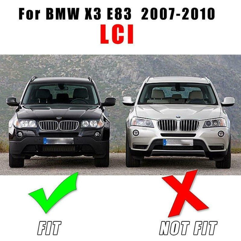 1 pair of black fog light cover base coats for BMW X3 E83 LCI 2007-2010, with barbecue grill trim.