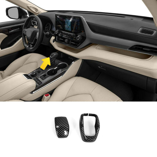 2P Carbon Fiber Console Gear Shift Knob Cover Trim for Toyota Highlander 2020-22