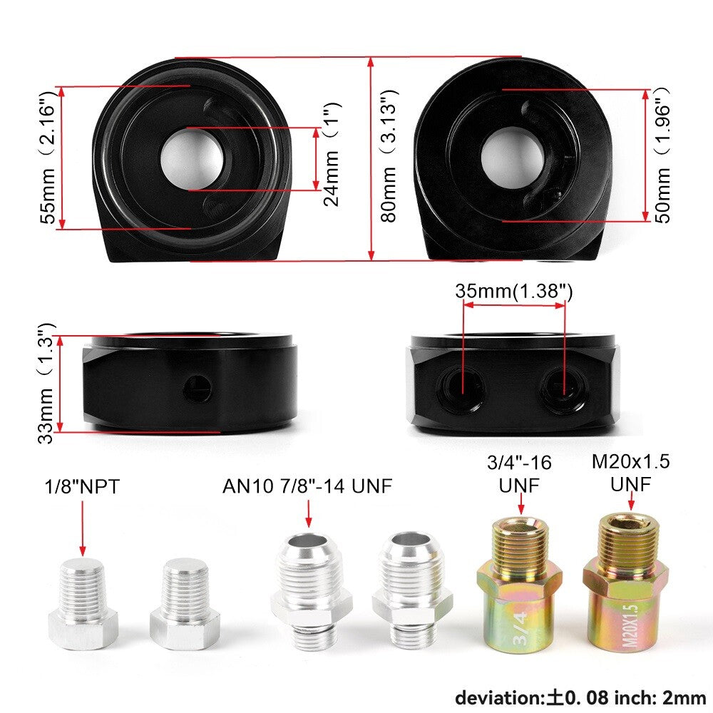 Aluminum Oil Filter/Cooler Sandwich AN10 Block Adapter Gauge Sensor Plate Black