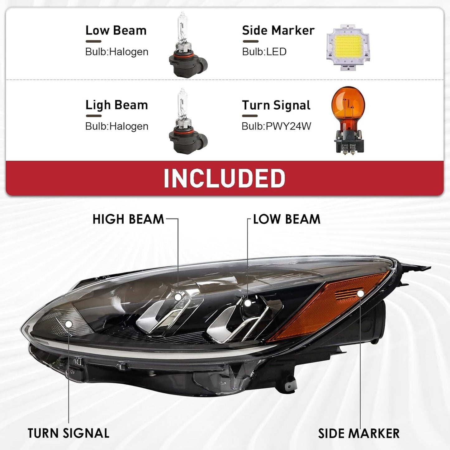 For 2020-2022 for Ford Escape Halogen Headlight Assy w/Bulb LJ6Z13008B Left Driver