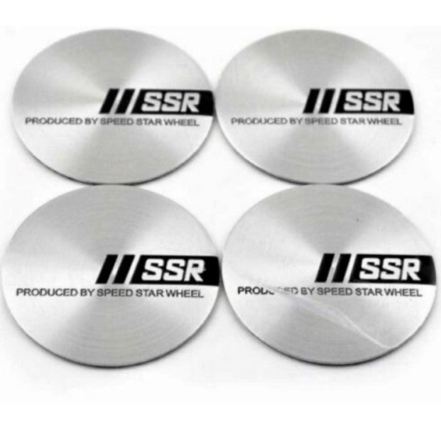 Silver 4x56mm SSR Wheel Center Sticker, Rim Sticker, Edge Sticker, Logo