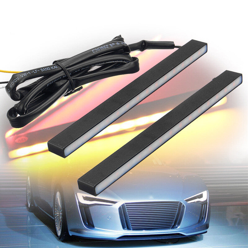 2-Piece Ultra-Thin Switch White/Amber LED DRL Daytime Running Fog Light Kit