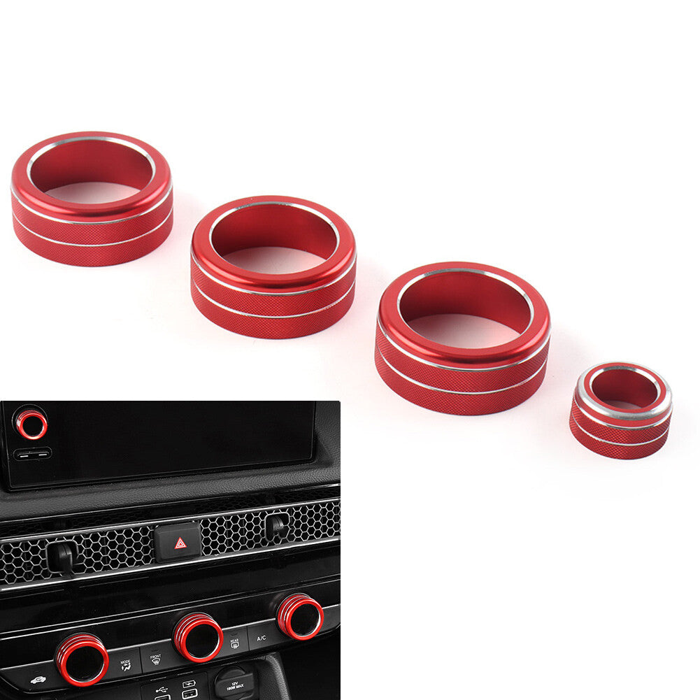 for Honda for Civic 11th 2022+ CRV Console AC Climate Control Knob Ring Cover Red 4x