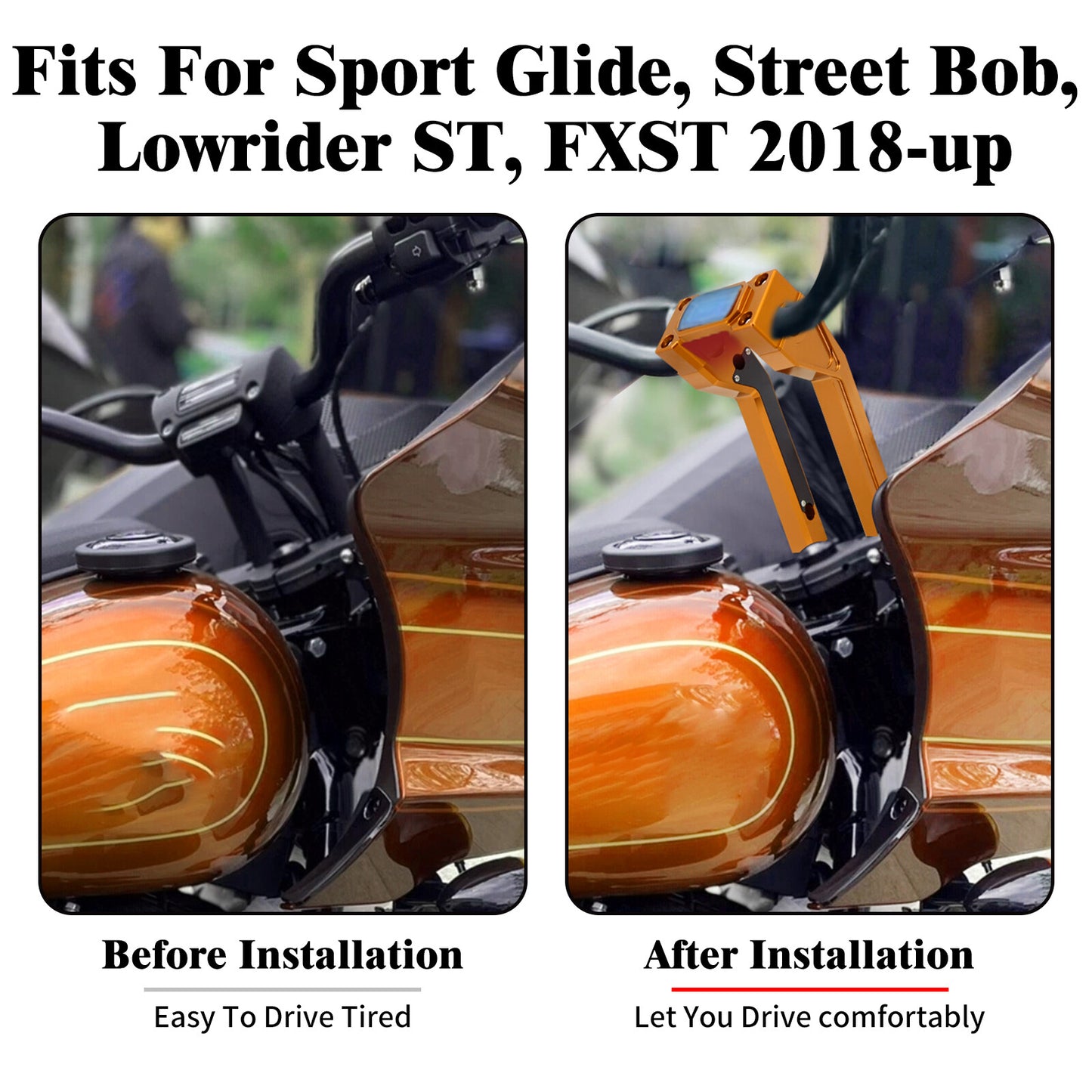 1 Handlebar 10 Gold Riser Clamp Kit for Harley Softail Street Bob Low Rider ST