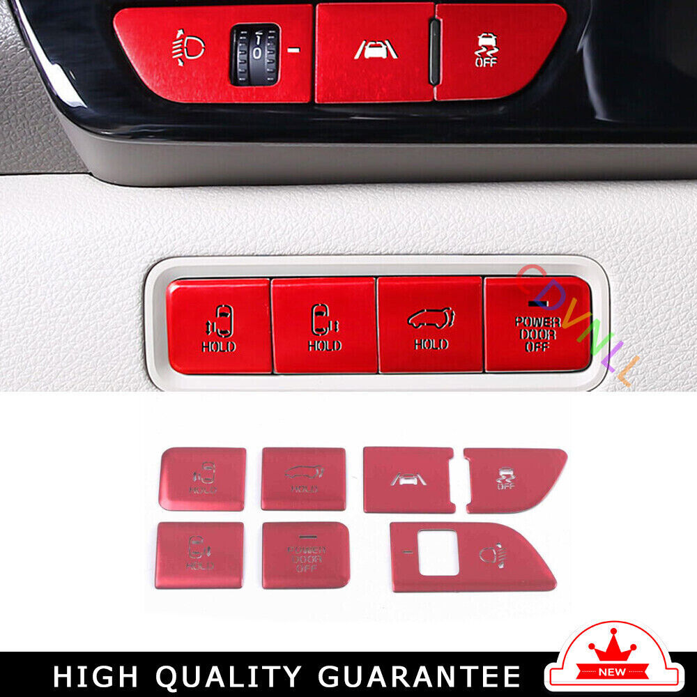Headlight Button Trim Sticker Cover 7PCS for Kia Carnival 2022-2023 Red Aluminum