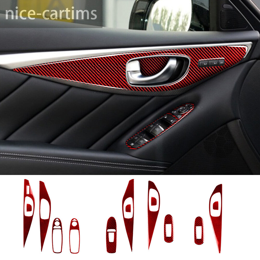Red Carbon Fiber Interior Door Panel Window Lift Trim for Infiniti Q50 Q60 2014+