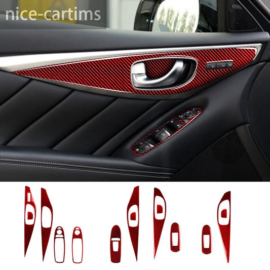 Red Carbon Fiber Interior Door Panel Window Lift Trim for Infiniti Q50 Q60 2014+