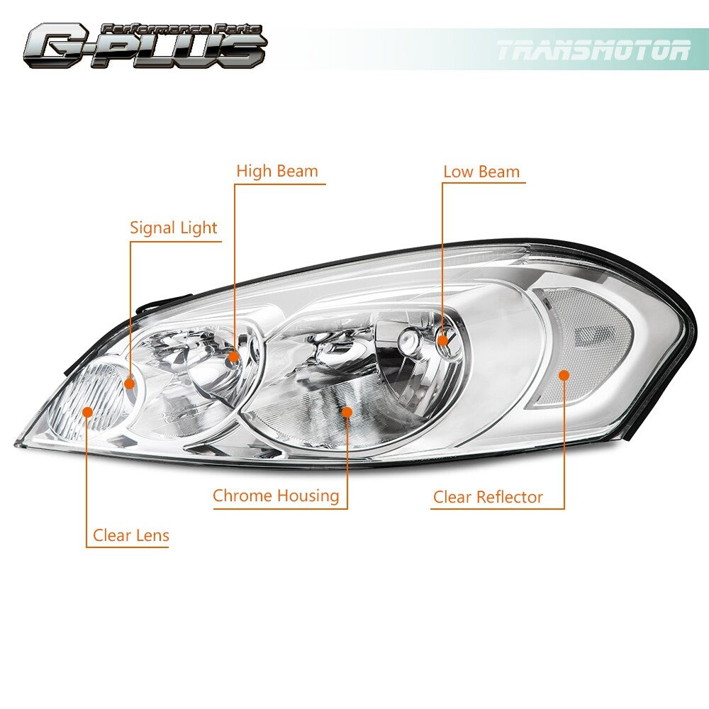 Suitable for 06-13 for Chevrolet Impala driver/passenger side transparent lens headlight