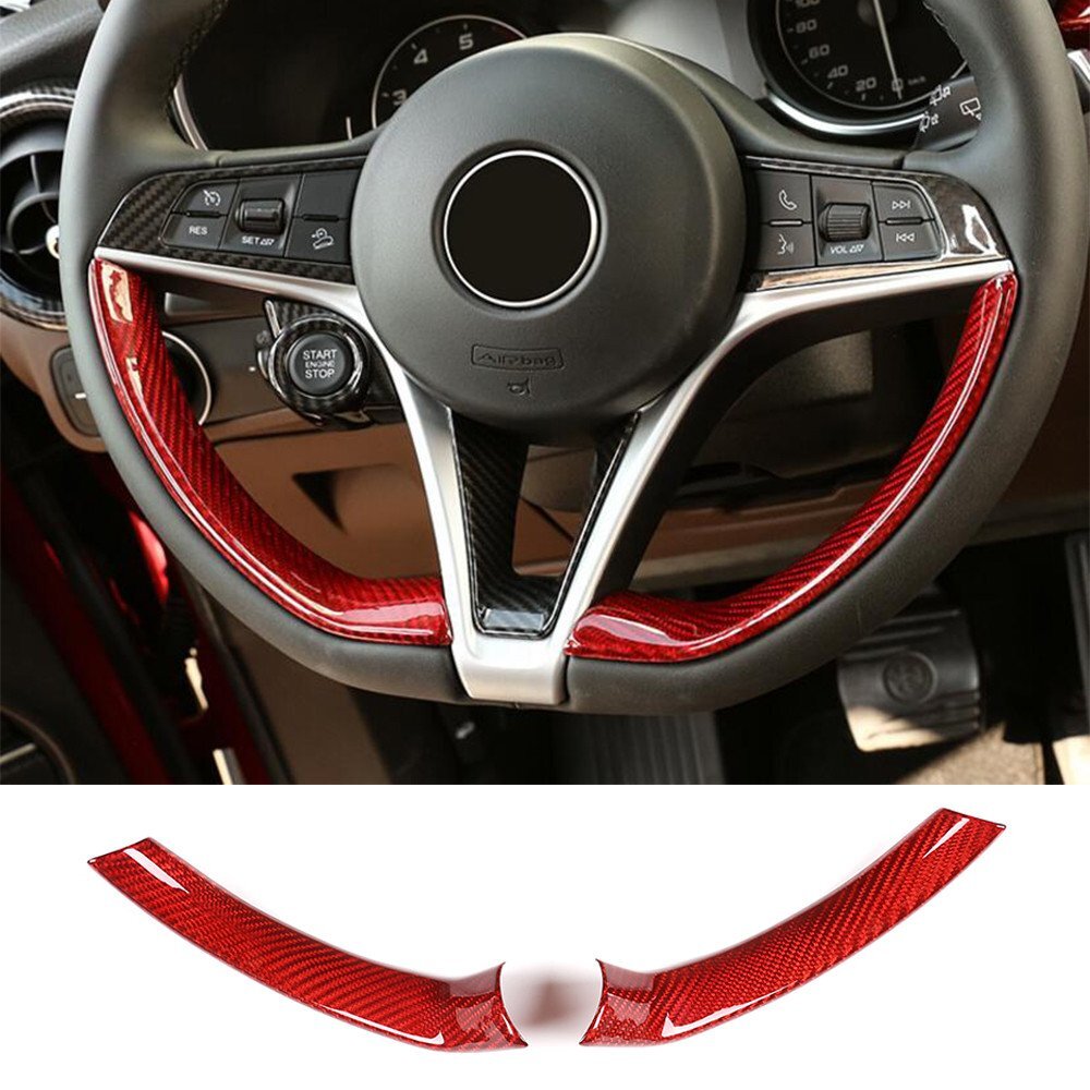 5PCS Red Carbon Fiber Steering Wheel Cover for Alfa Romeo Giulia for Stelvio 2017-19
