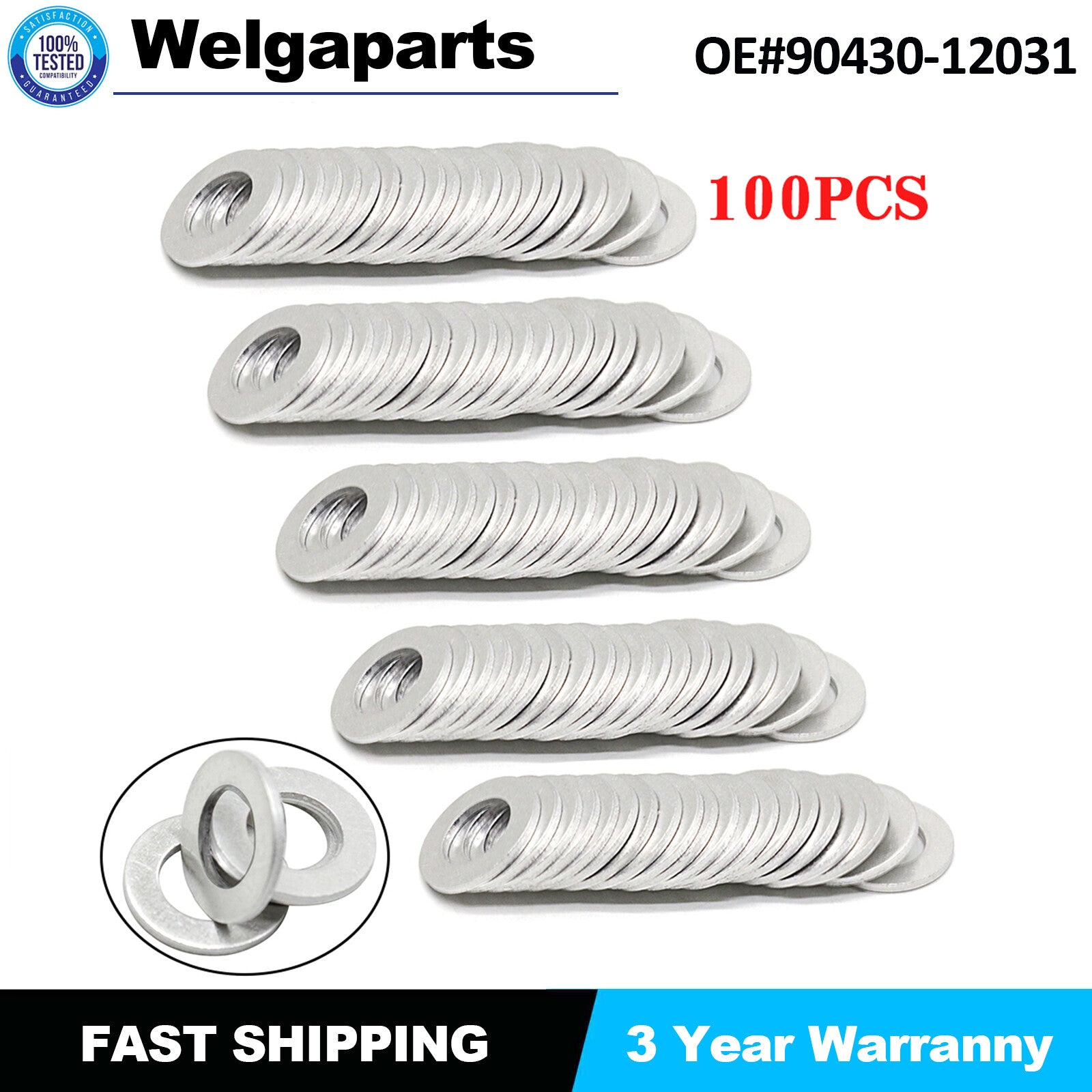 100X 12mm Oil Drain Sump Plug Washers Gasket for Toyota for Lexus for Scion 90430-12031