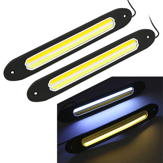 2x 12V LED Daytime Running Light Strip DRL Driving Turn Signal White/Amber