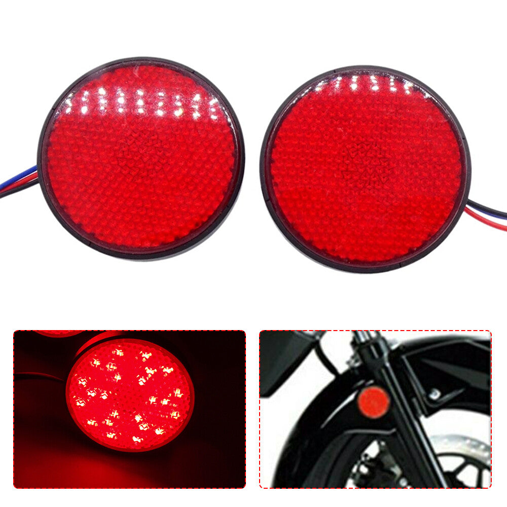 2x Motorcycle Red 24 LED Round Reflectors Tail Brake Stop Turn Signal Light Lamp