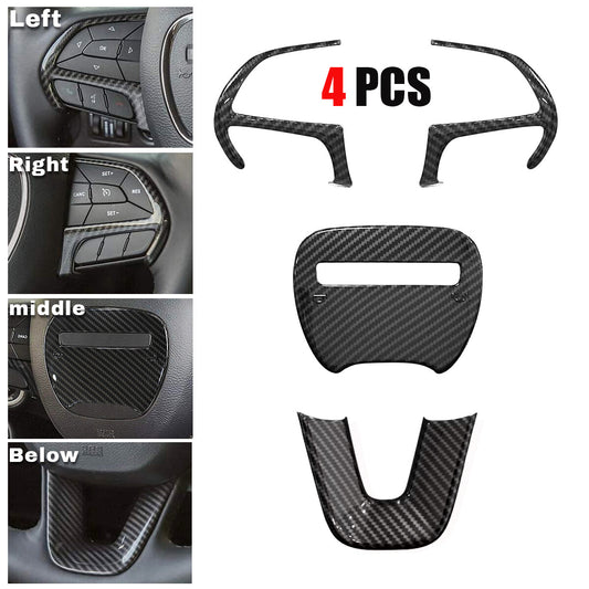 4PCS For 2015-2020 for Dodge Charger Carbon Fiber Steering Wheel Cover Trim Stickers