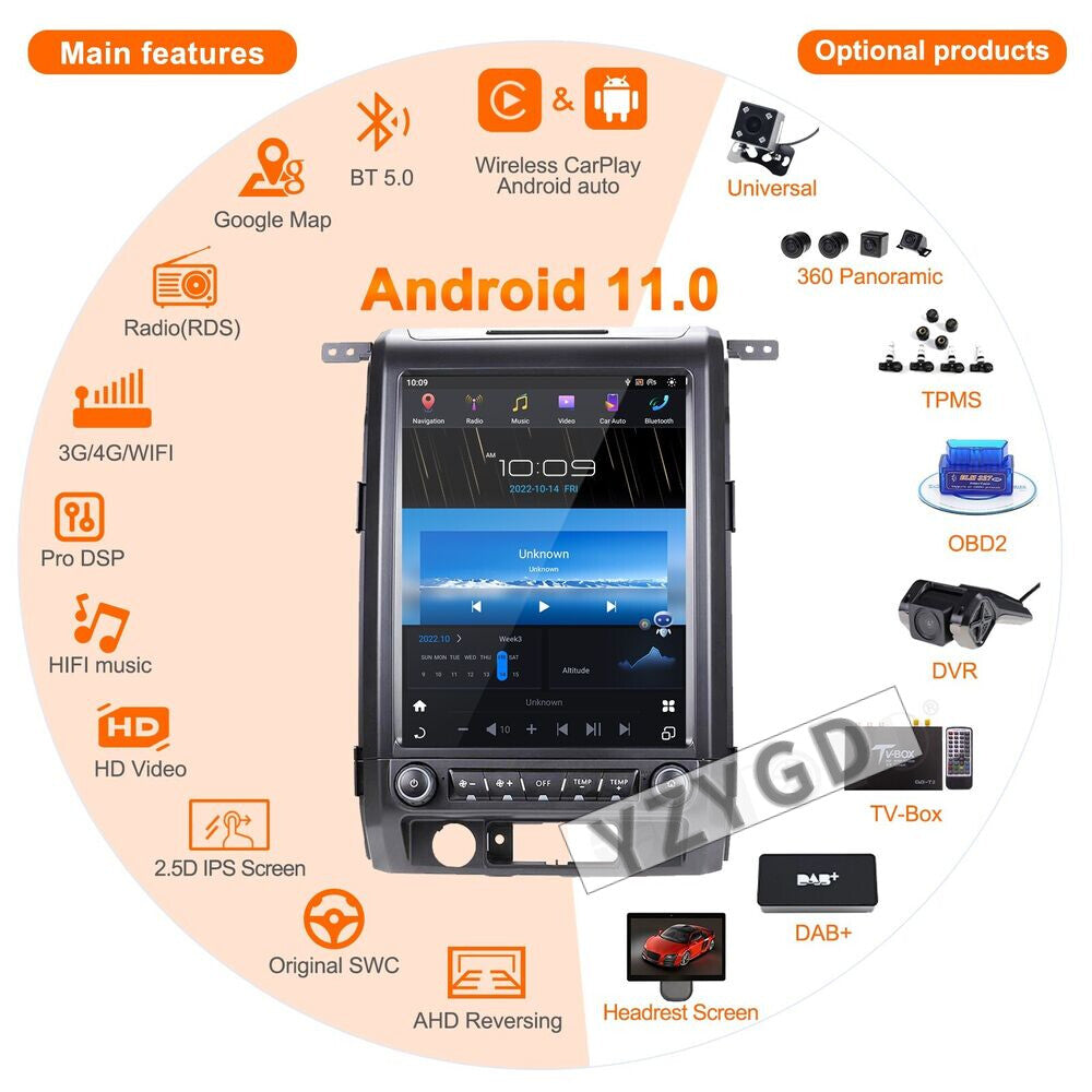 for Ford F150 2009-2012 Android Car Radio Carplay Stereo Receiver Screen 64GB