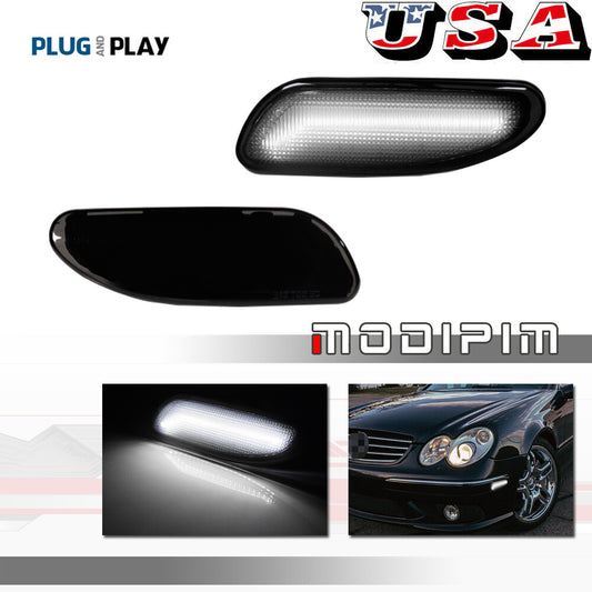 White LED front marker lights applicable to for Mercedes-Benz W203, C-Class, C200, and 300 models (01-07).