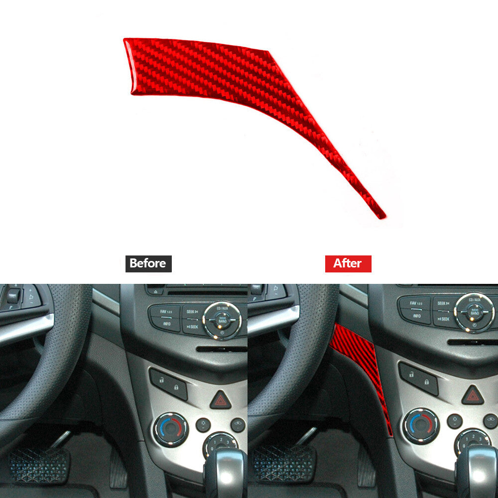 Red Carbon Fiber Left Side of Climate Control Cover for Chevrolet Sonic 2012-16