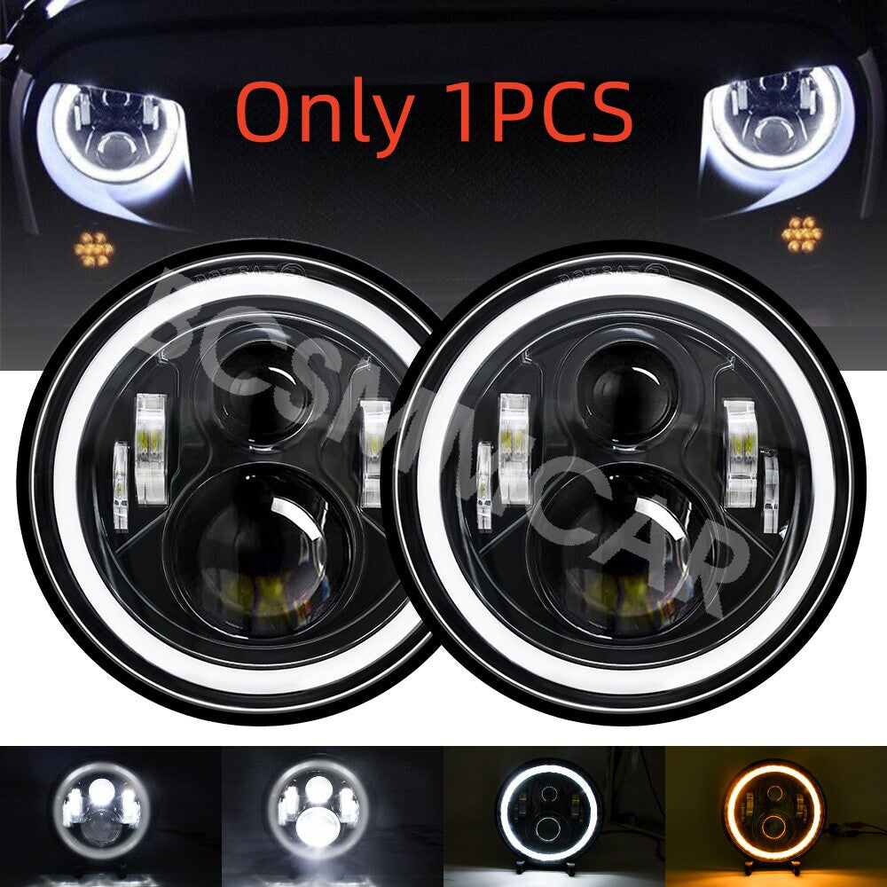 Round LED Headlight Turn Lamp Halo Angel Eye Fit For 1997-2015 for Jeep for Wrangler