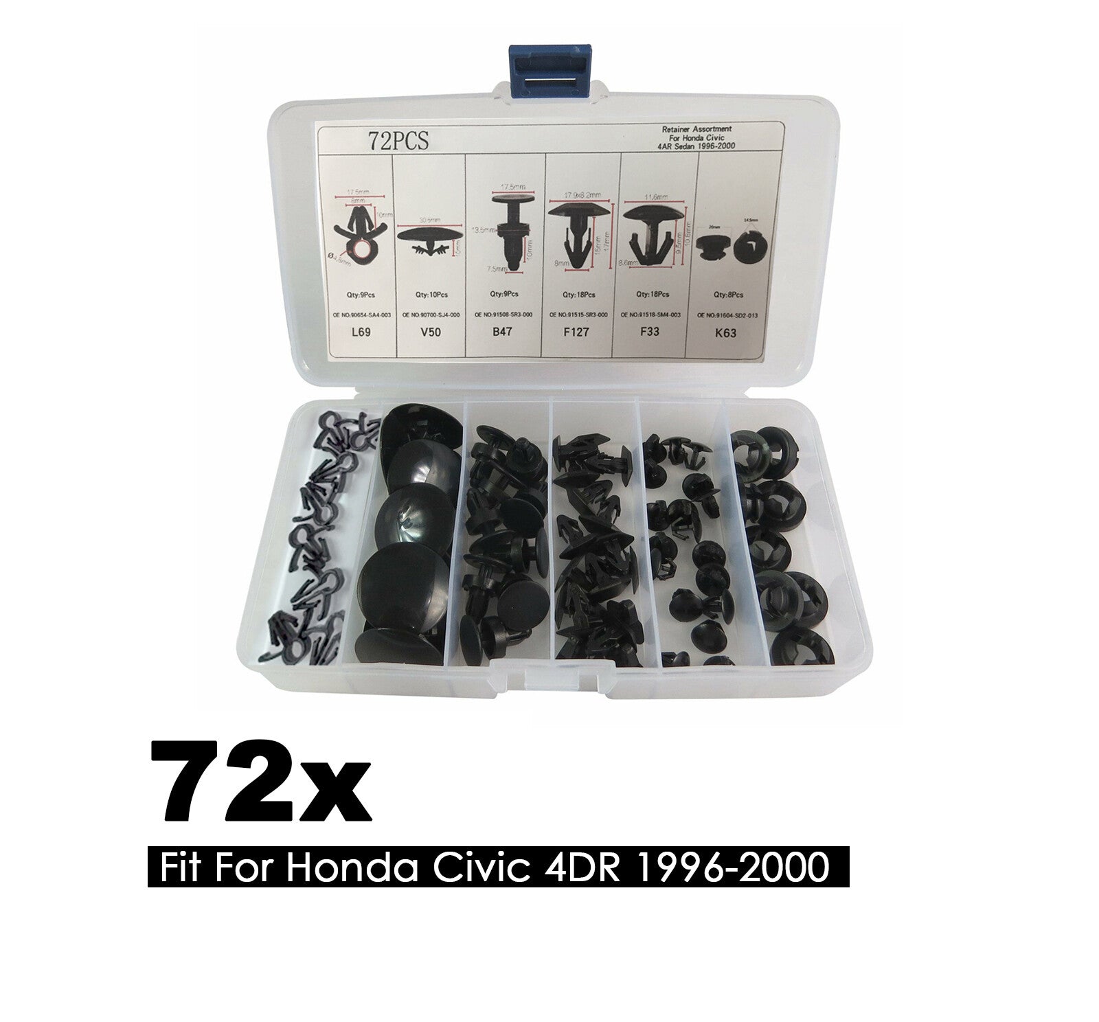 72pc Hood Engine Cowl Top Weatherstrip Fastener Trim Clip for Honda for Civic A18454