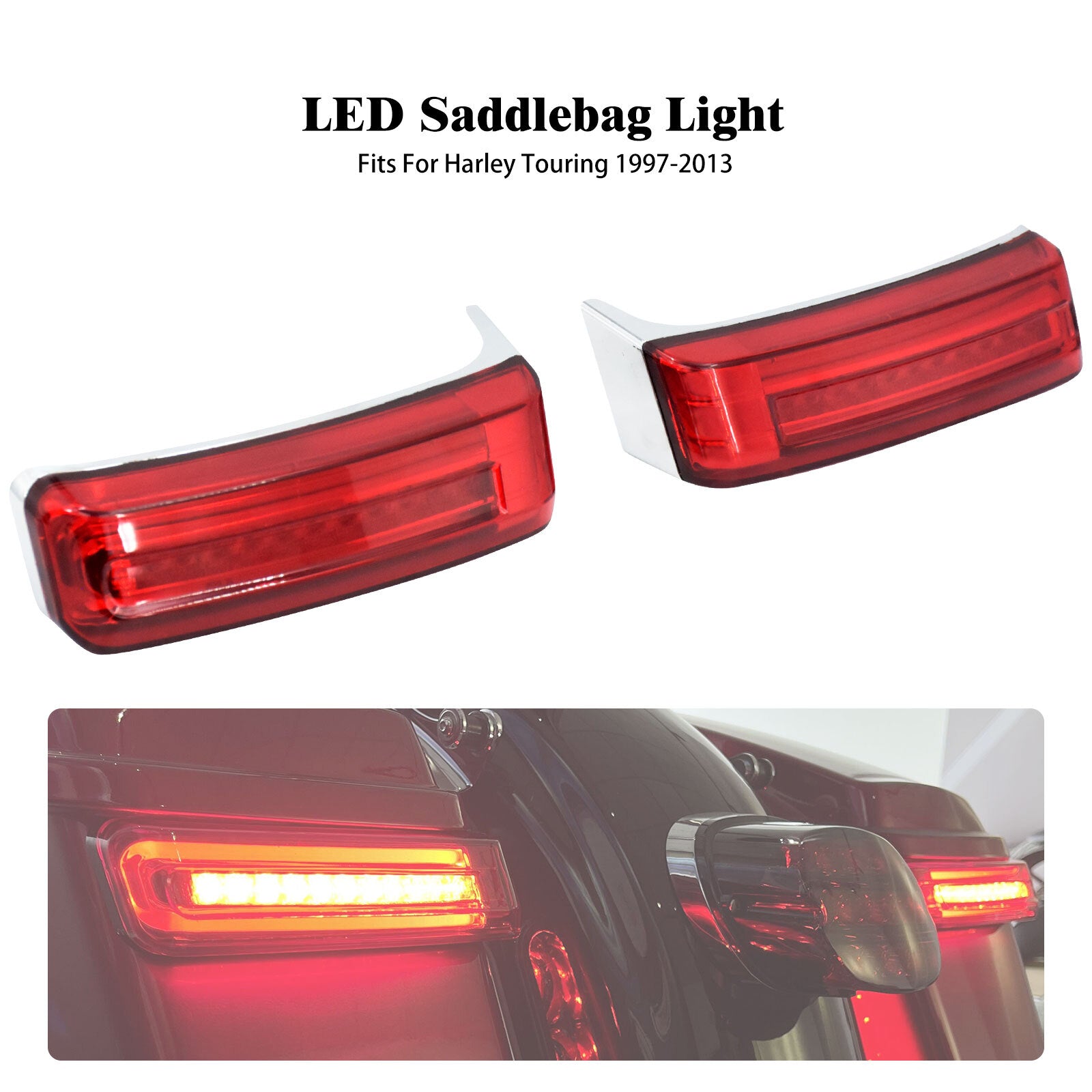 Saddlebag LED Turn Signal Brake Lights w/ Red Lens Fit for Harley Touring 97-13