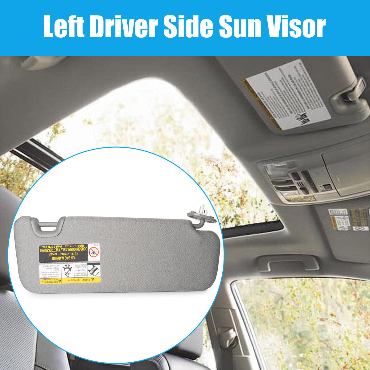 LH Sun Visor Gray Left Driver Side With Vanity Light for Toyota Highlander 14-19