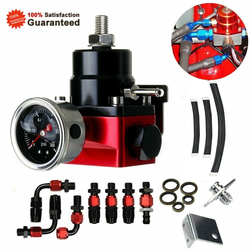EFI Fuel Pressure Regulator Kit Bypass Return Pressure Gauge AN6 Fuel Line Hose