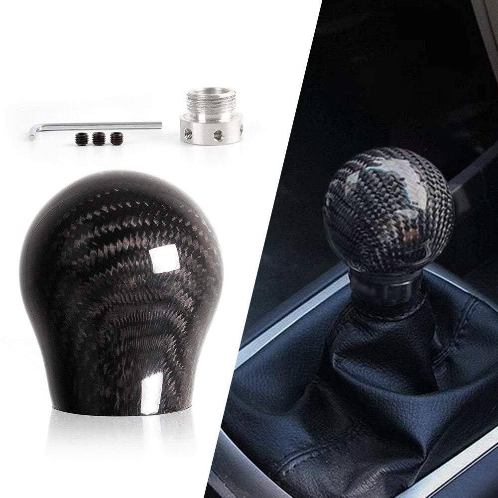 100% Real Carbon Fiber Manual Universal Gear Shift Knob Lever Shifter w/Adapter