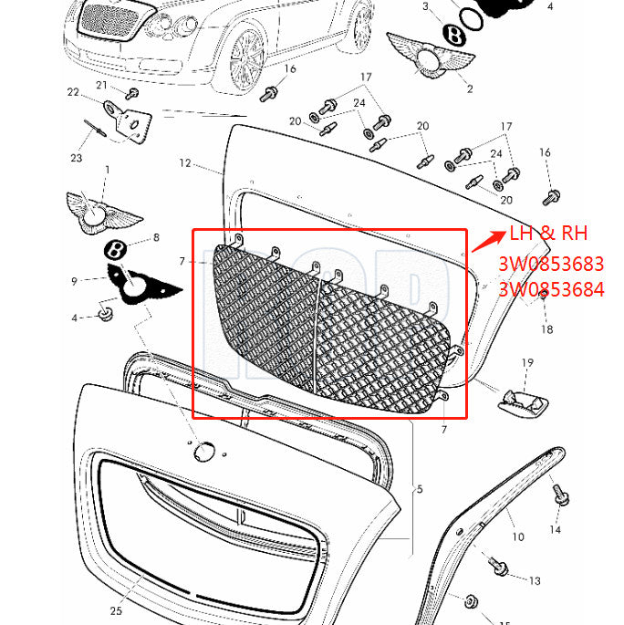 for Bentley Gt Gtc Flying Spur LHRH Radiator Grill Mesh 04-08