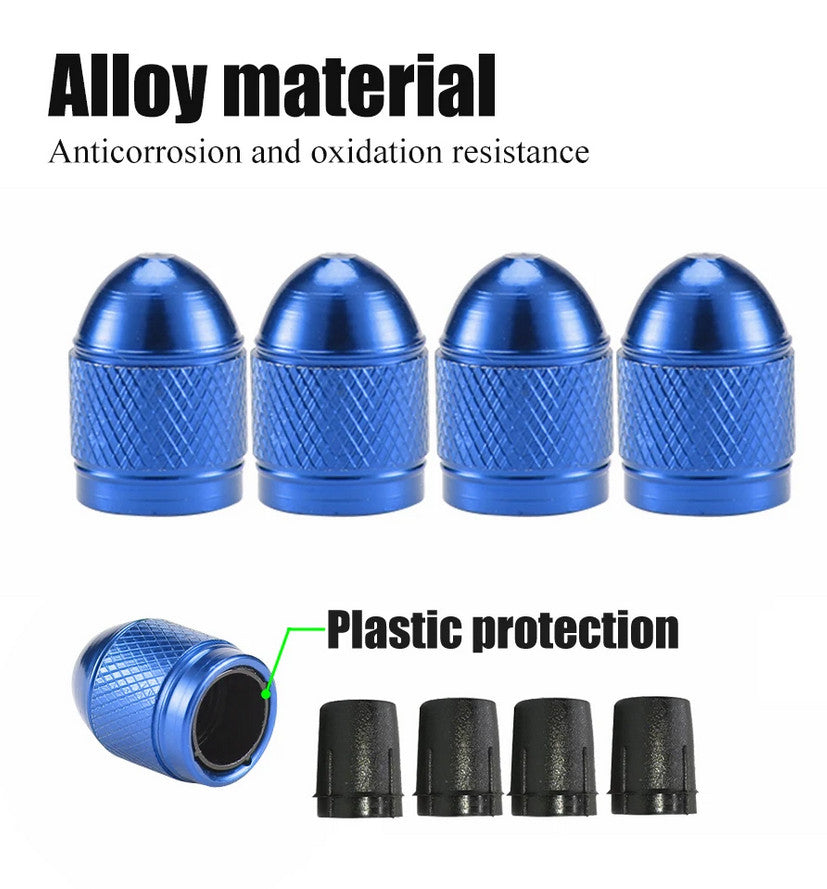 4-piece car tire valve cover rod air dust cover blue bullet for Chevrolet