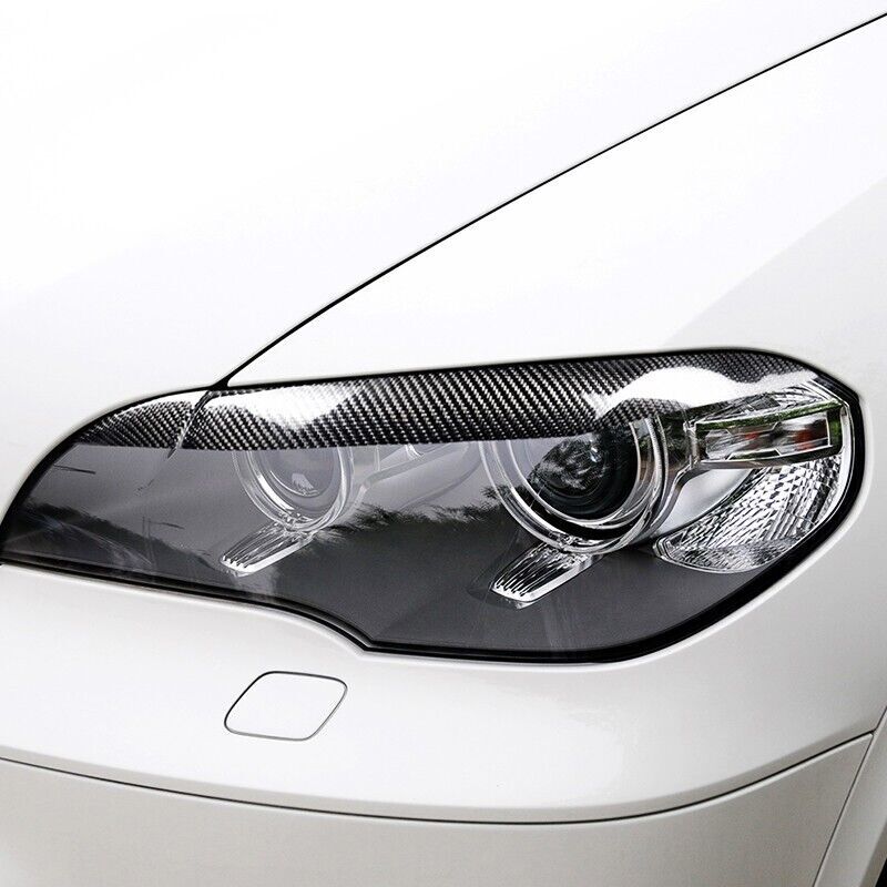 Real Carbon Fiber Car Headlight Eyelid Eyebrow Cover Trim for BMW X5 E70 10-12