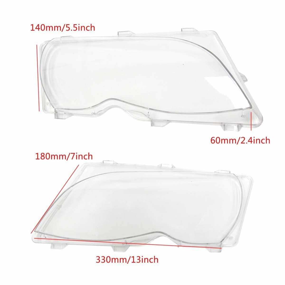 2-piece headlight cover cap lens for 01-05 for BMW 3 Series E46 4D headlights - transparent