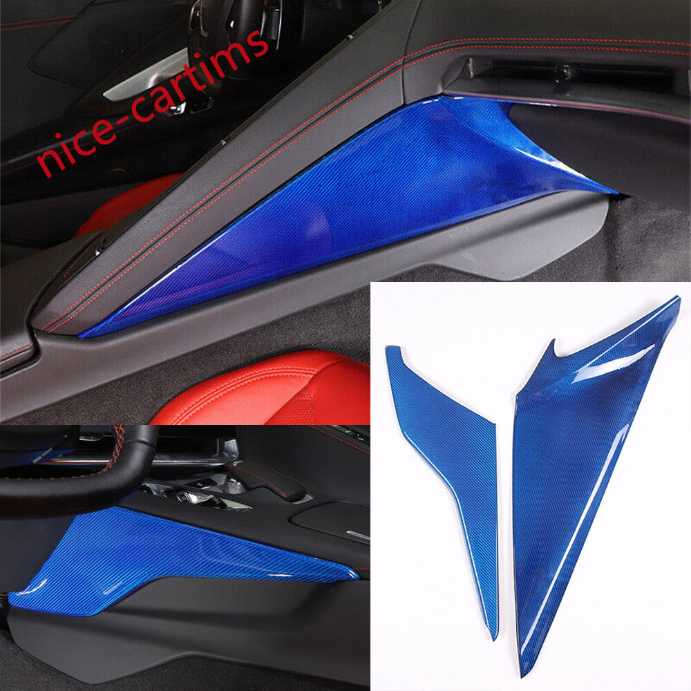 Blue Carbon Fiber Center Console Side Knee Panel Cover for Corvette C8 2020-2024