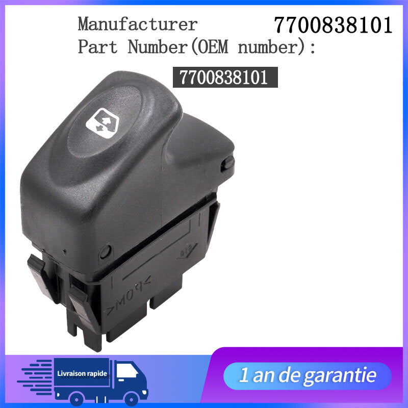 Bouton INTERRUPTEUR LEVE VITRE POUR CLIO 2 phase 1 KANGOO 1 MEGANE 7700838101