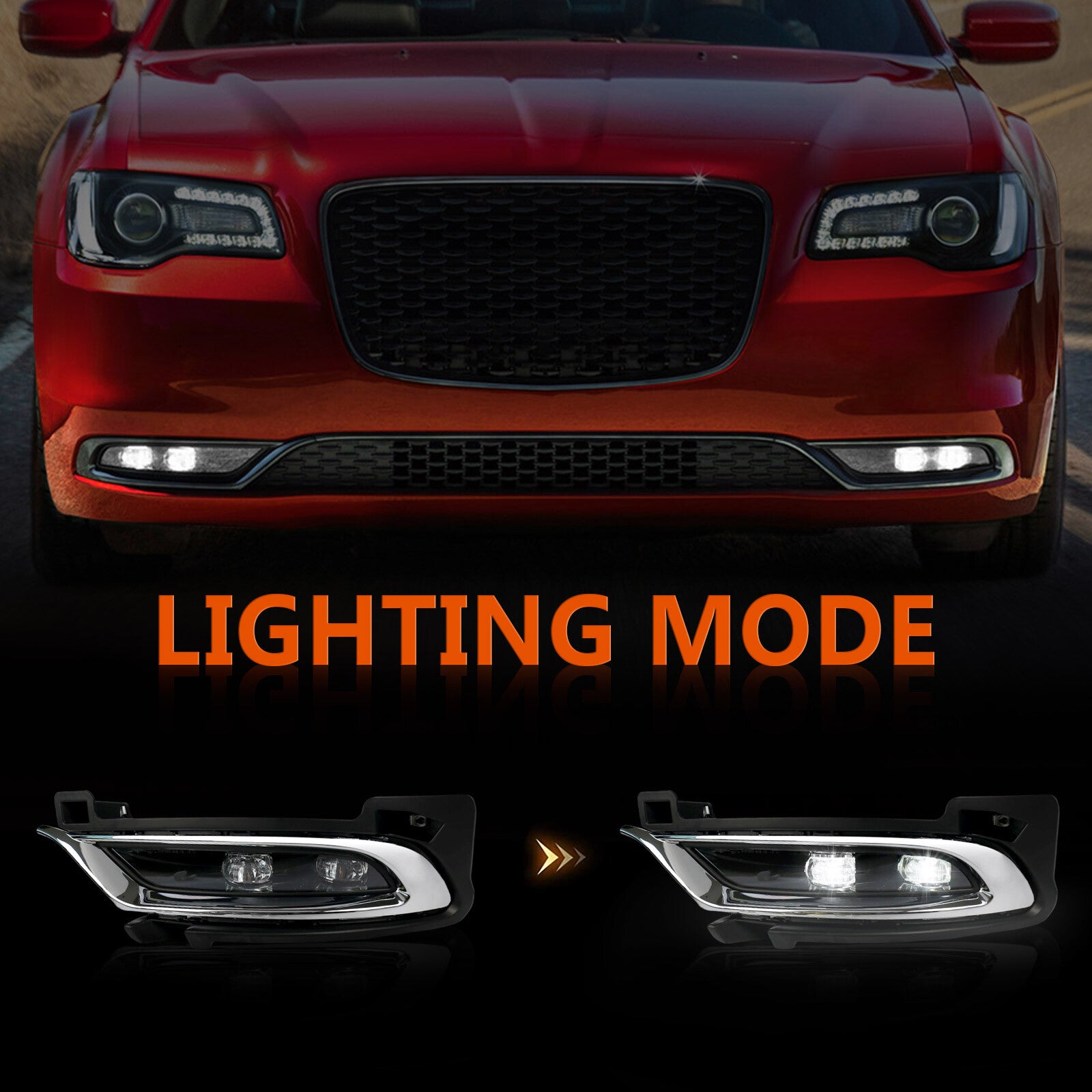 2P LED Chrome Fog Light Driver for 2015-2021 for Chrysler 300s + Switch