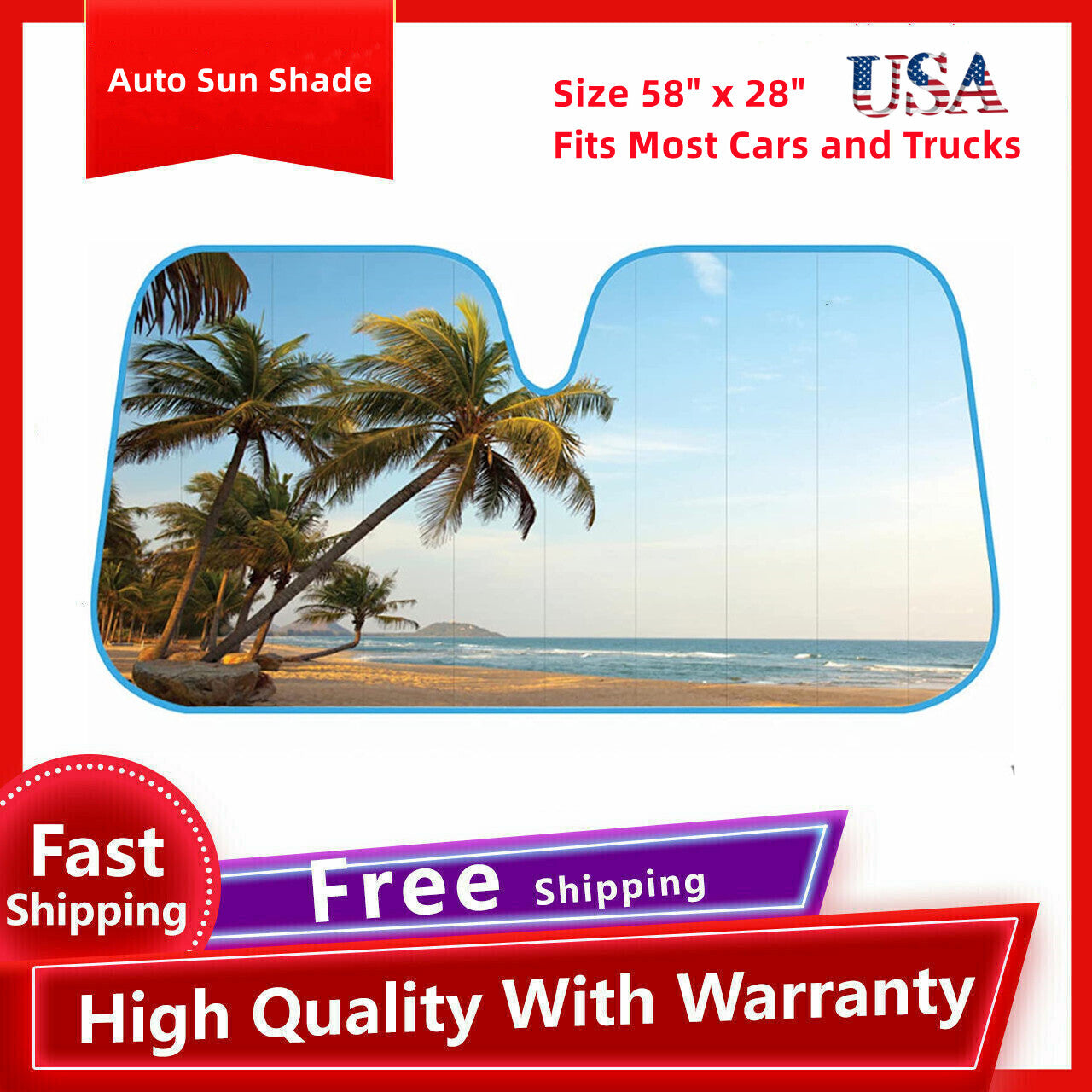 Palm Tree Tropical Car Windshield Sunshade Front Window Sunshade Automatic Sunshade