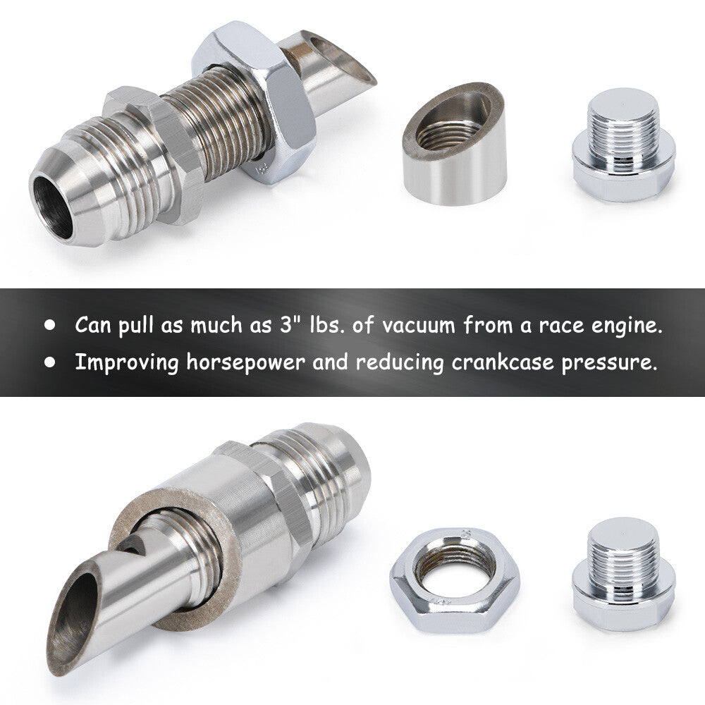 2x Exhaust Vacuum Scavenger Crank Case Vent CCV Kit Catch Can Vent Universal SS