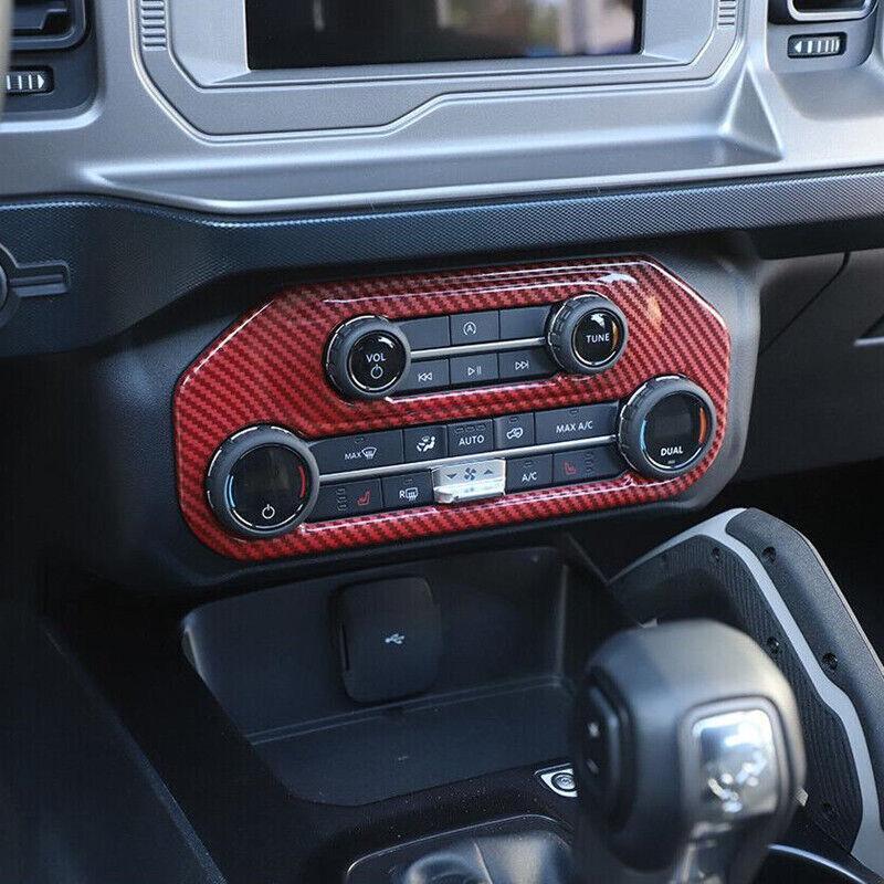 Red Carbon Central Control AC Volume Panel Cover Trim for Ford Bronco 2021-2023
