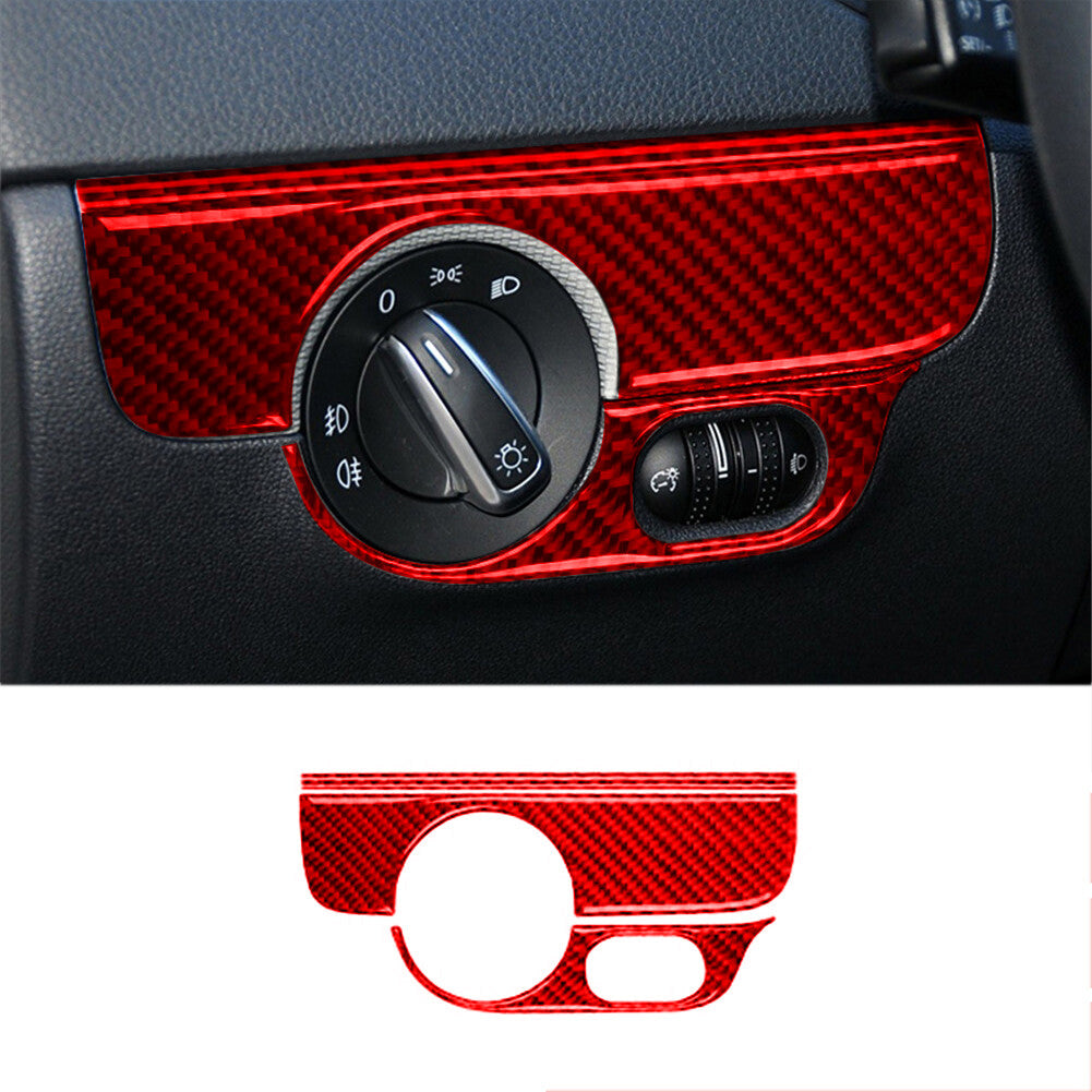 Red Carbon Fiber Headlight Control Cover Trim for Volkswagen for Jetta Sedan 2011-14
