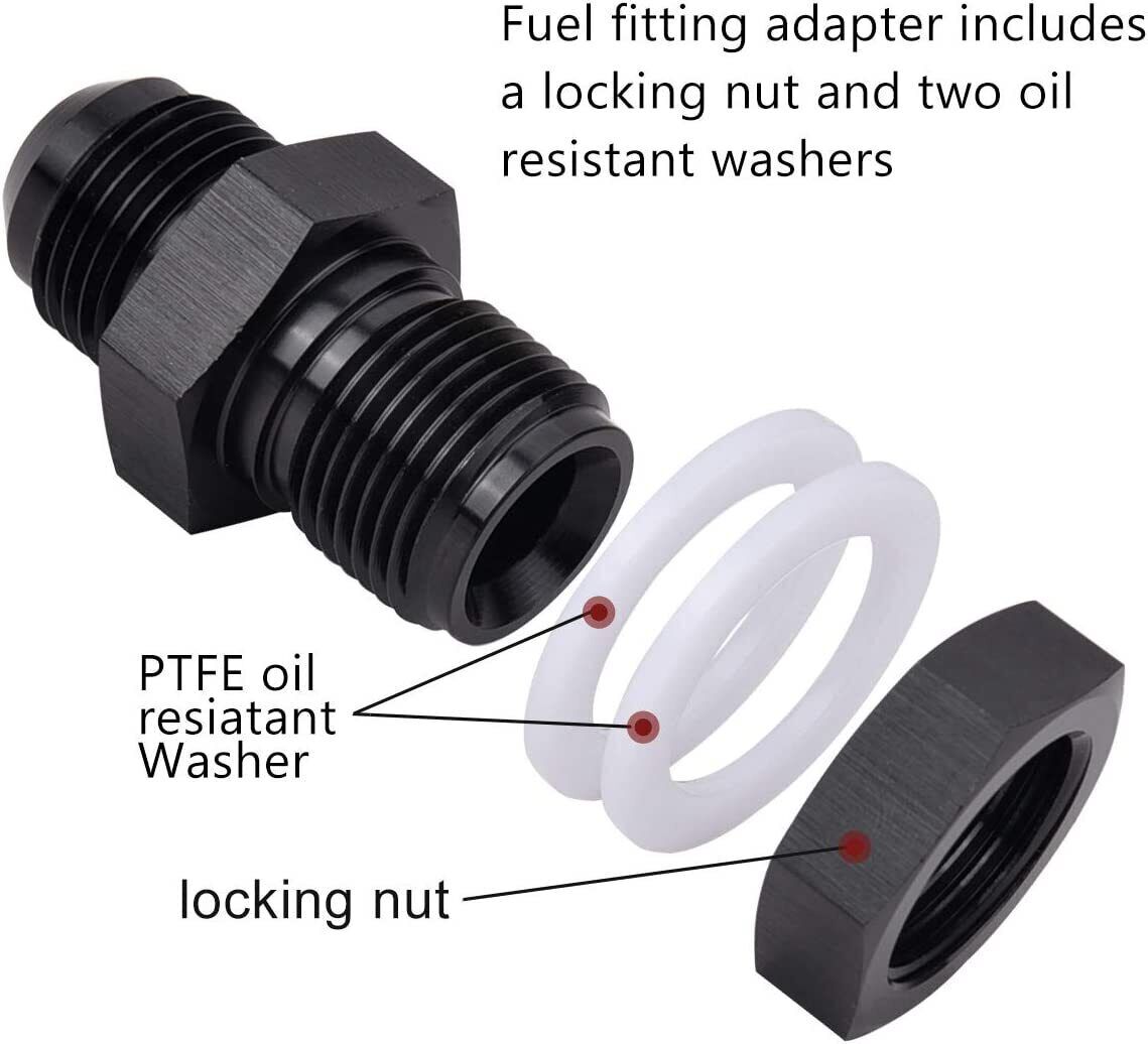 4Pcs Black 12 AN AN12 Flare Fuel Cell Bulkhead Fitting With Teflon Washer AN12