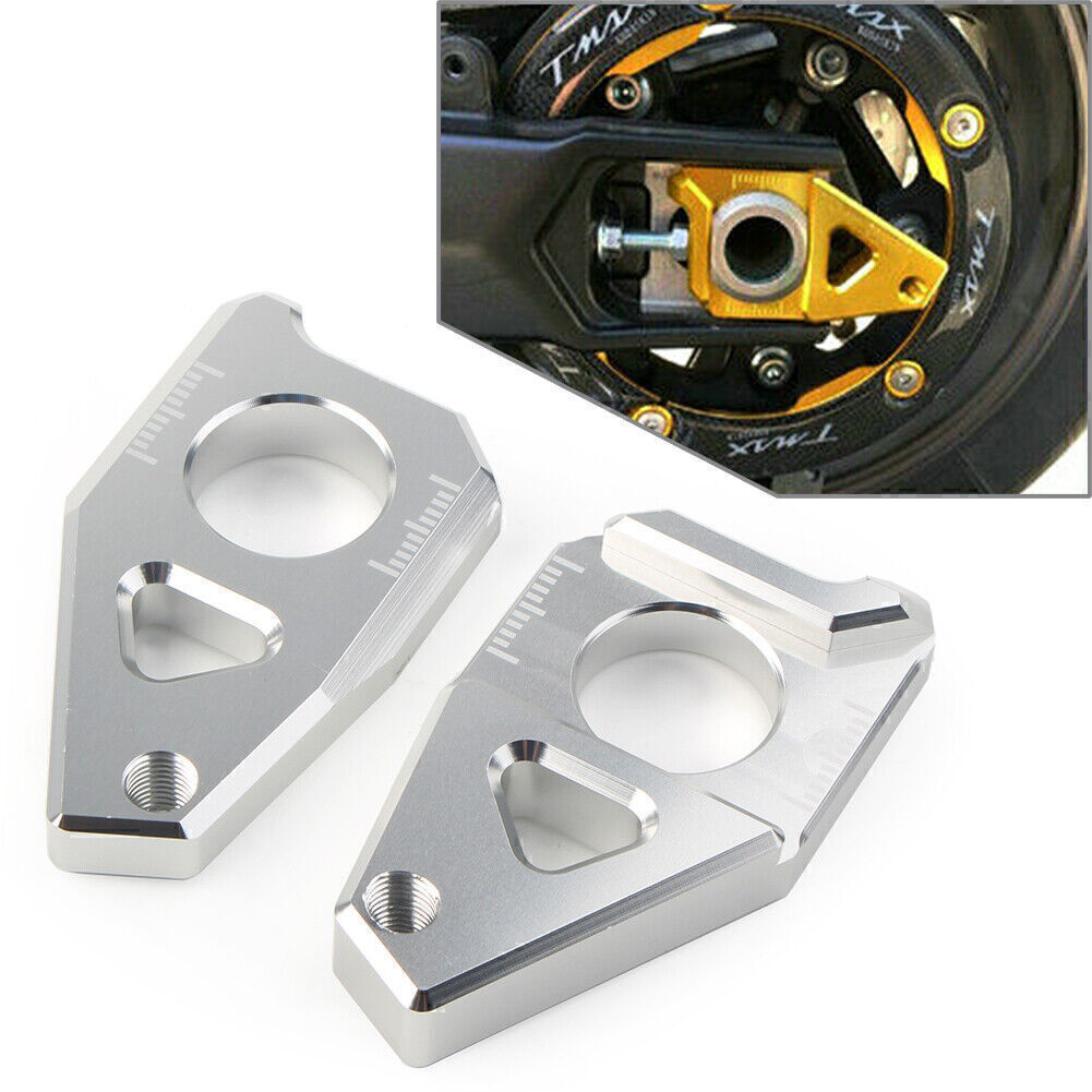 for Yamaha YZF R1 FZ8 FZ1 TMAX 530 Axle Spindle Chain Adjuster Blocks Silver
