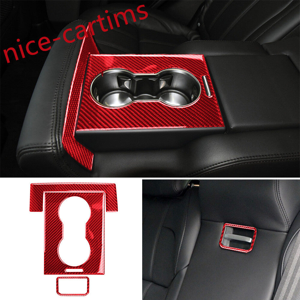 3¡ÁRed Carbon Fiber Rear Water Cup Holder Trim For LR for Range Rover Sport 2014-2017
