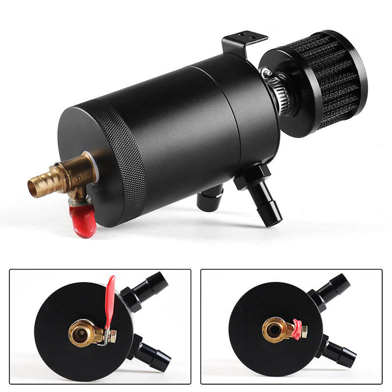 AN8 Oil Catch Can Reservoir Baffled Tank with Breather FilterAdapterHose Black