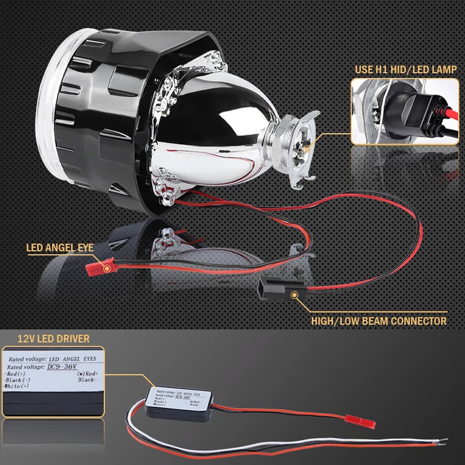 2X 2.5 RHD HID Bi-xenon Headlight Projector Lens White LED Angel Eye Retrofit