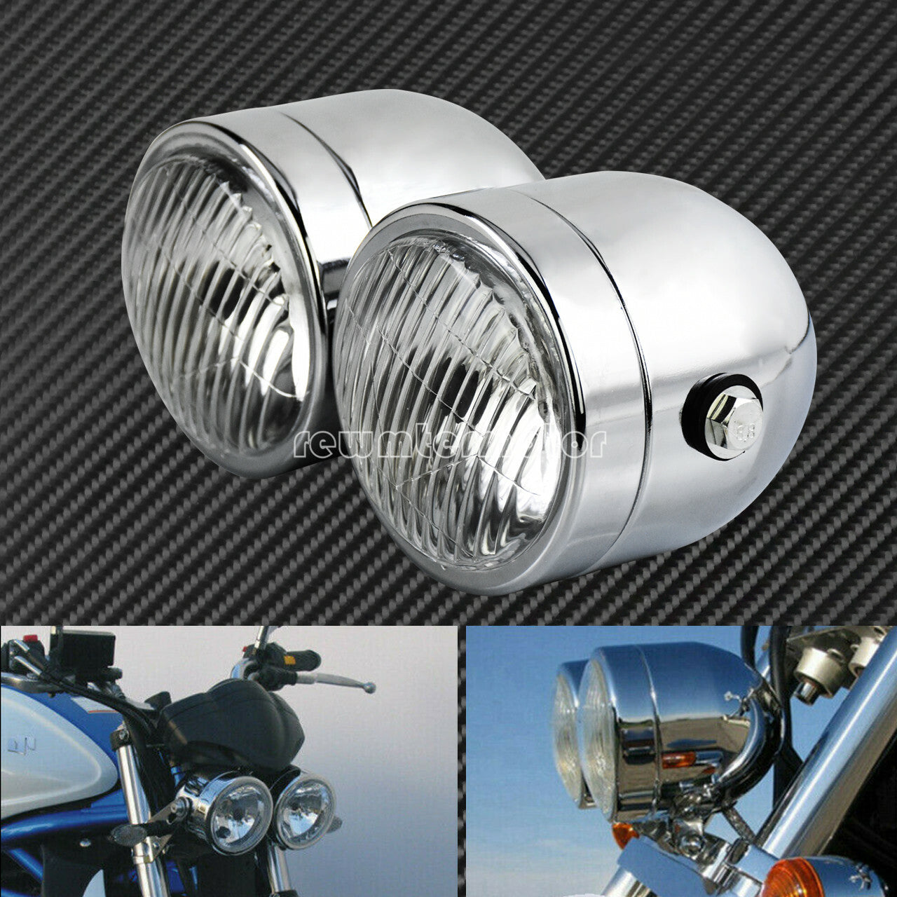 Chrome Twin Dual Headlight Double Lamp Fit for Harley FXSTSB Softail for Kawasaki