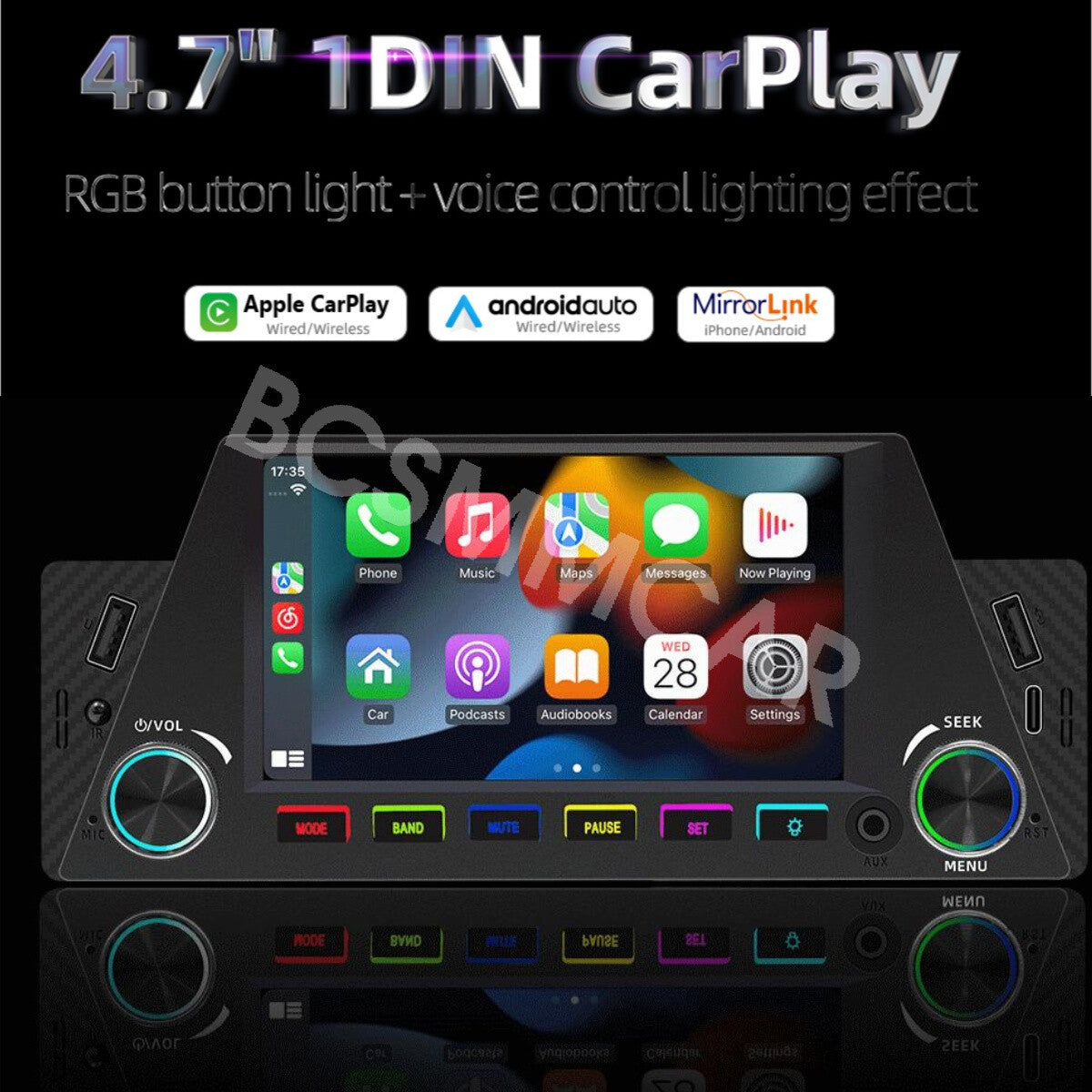 Car Stereo Radio Bluetooth Car For Apple Carplay 4.7in Single Din Player USB FM