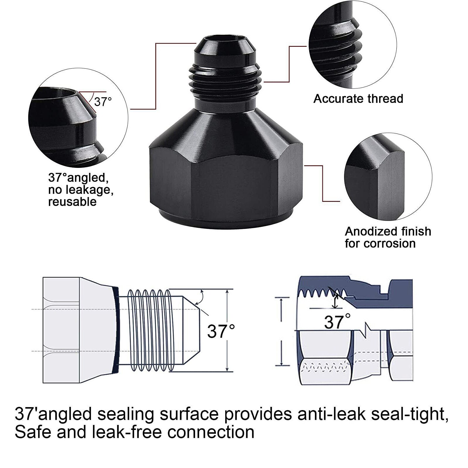 2Pcs 8AN Female to 6AN Male Flare Reducer Fitting Fuel Cell Bulkhead Adapter