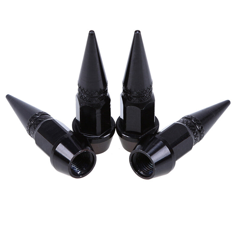 4Pcs BLACK Aluminum Metal Spike Wheel/Tire Valve Stem Car-Truck Air Caps Covers