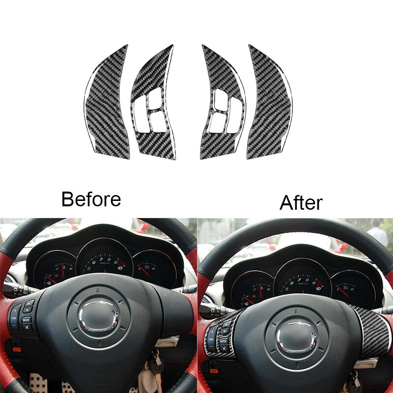 4Pcs Fit for Mazda RX-8 2004-2008 Carbon Fiber Steering Wheel Button Cover Trim